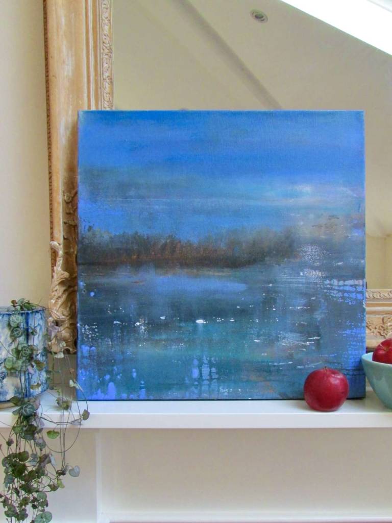 Moonlight Reflected in Dark Water, Thames.  Framed in natural wood ( Sold ) - Helena Butler