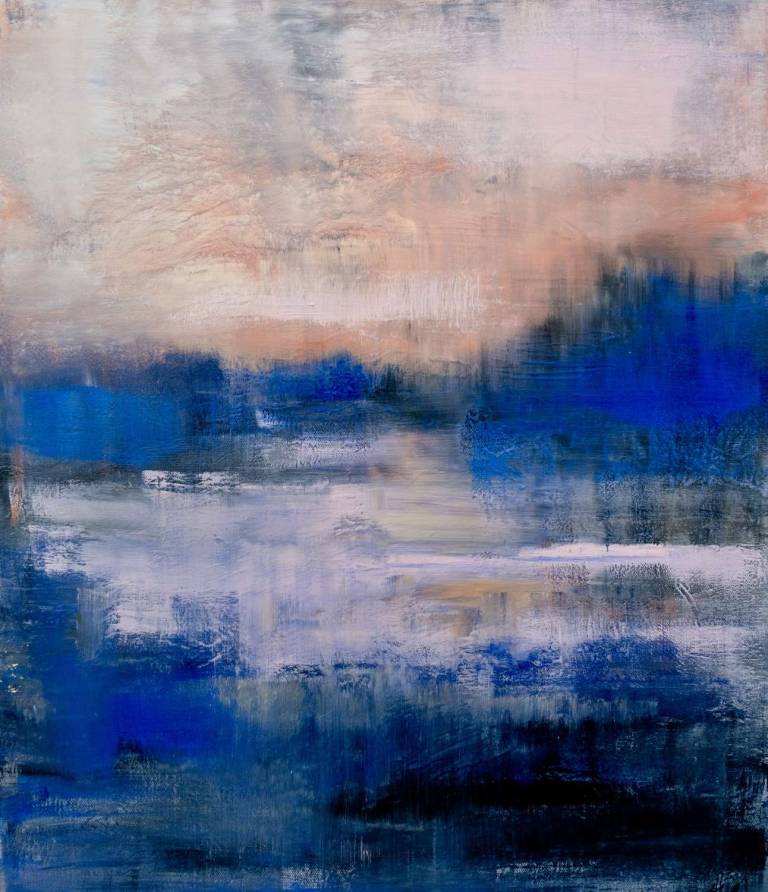 The Thames at Night,  framed in 1950s gold and black solid wood frame - Helena Butler