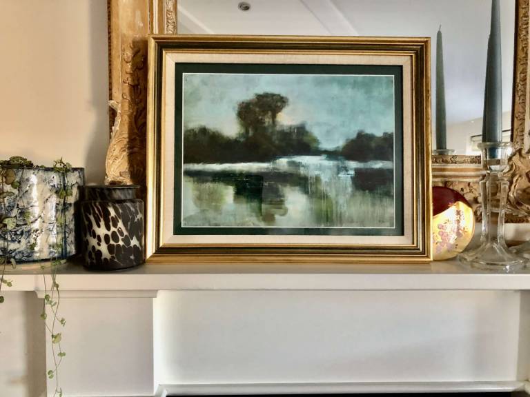 The Thames at Isleworth in 1950s gold frame. - Helena Butler