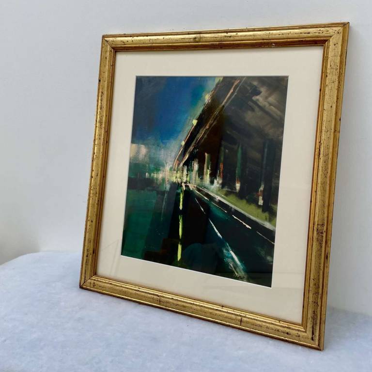 West London Motorway, Late Evening. Framed in vintage 1950s gold frame - Helena Butler