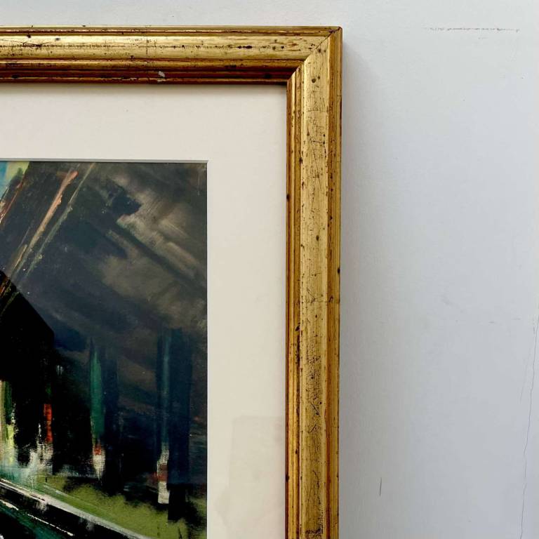West London Motorway, Late Evening. Framed in vintage 1950s gold frame - Helena Butler