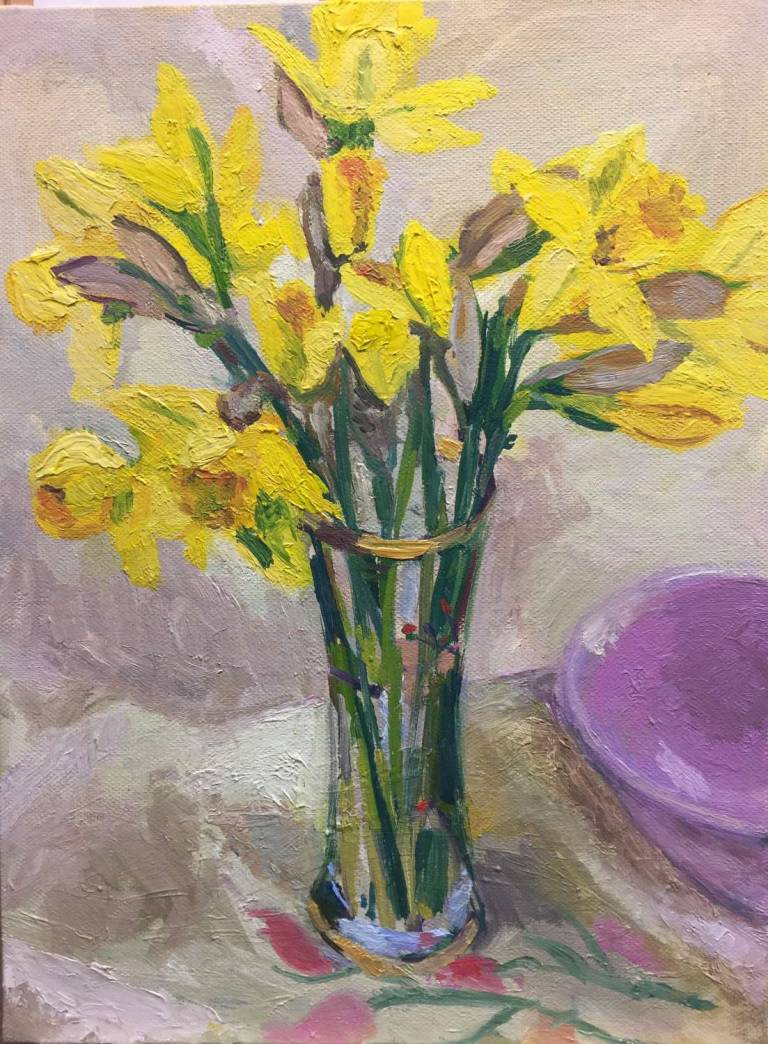 Yellow and Pink, Spring Flowers.Art Poster - Sally Mole
