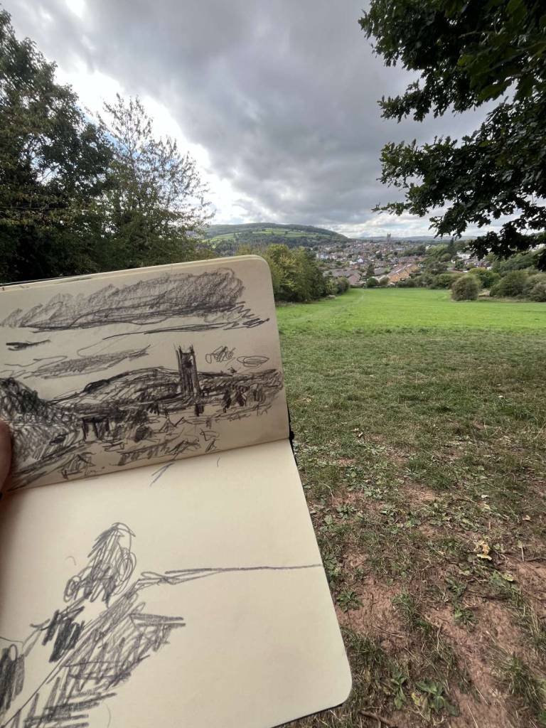 Drawing in Ludlow out and about - Sally