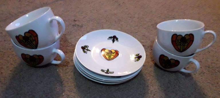 Art Deco Cups and Saucers set of 4 - Polly Farrell