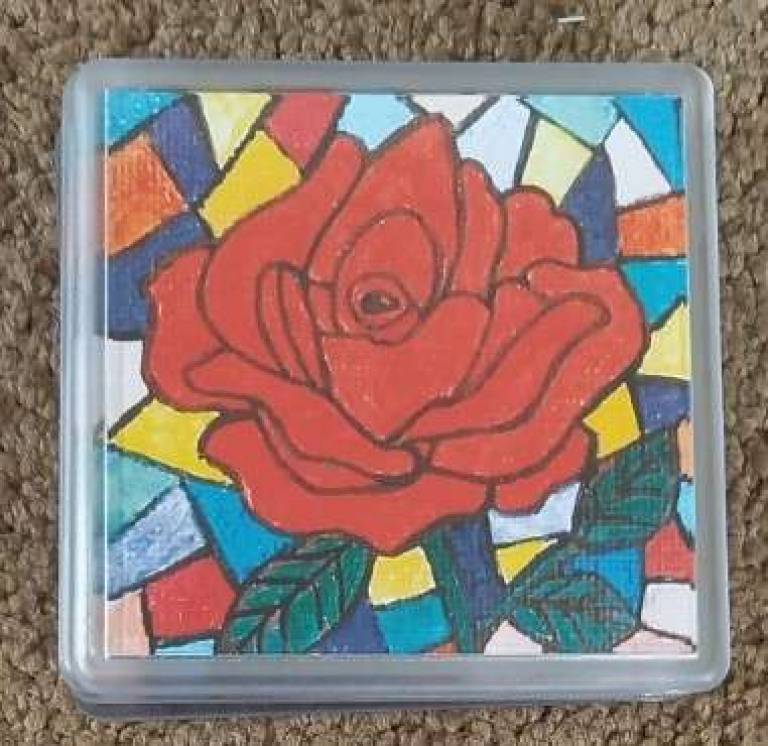Stained Glass Rose Coaster - Polly Farrell