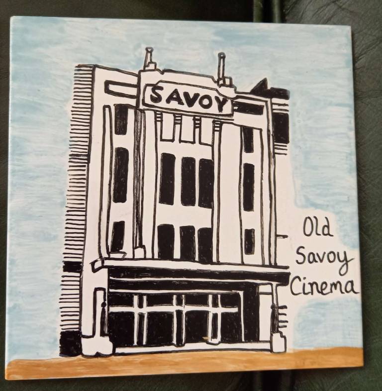 Hand painted Old Savoy Cinema in Brighton - ceramic pot stand - Polly Farrell