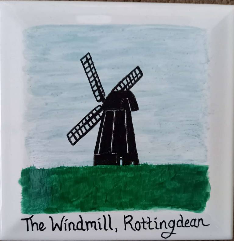 Hand painted ceramic pot stand - The Windmill in Rottindean, Brighton - Polly Farrell