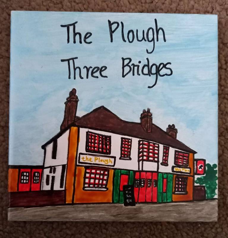 Hand painted ceramic pot stand - The Plough Pub, Three Bridges, Crawley - Polly Farrell