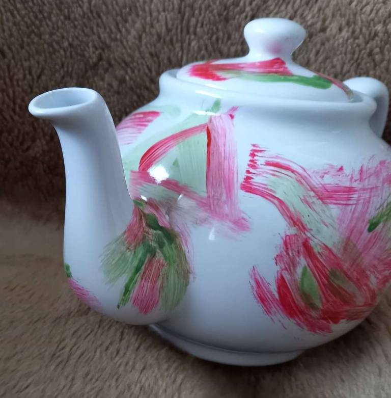 Abstract Design Large Teapot in Red and green - Polly Farrell