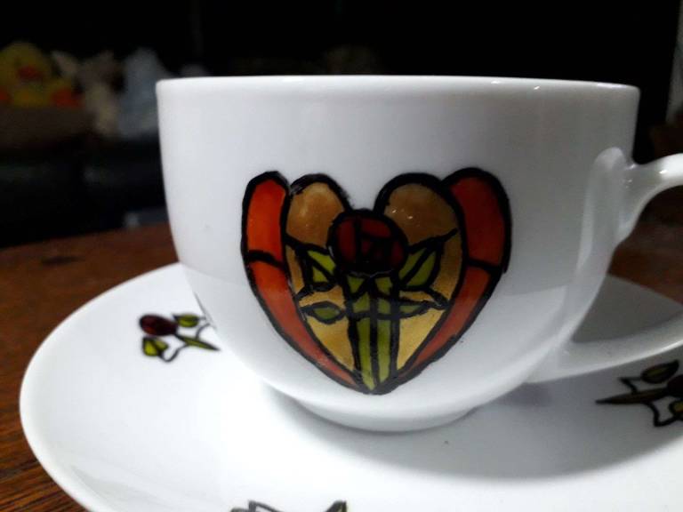 Art Deco Cups and Saucers set of 4 - Polly Farrell