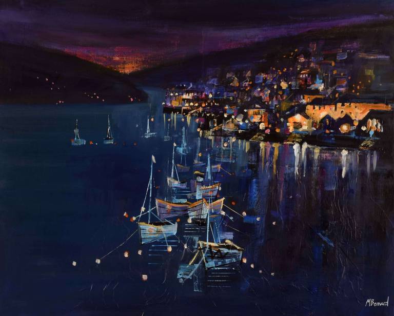 Moored Boats at Night, Salcombe - Mike Bernard