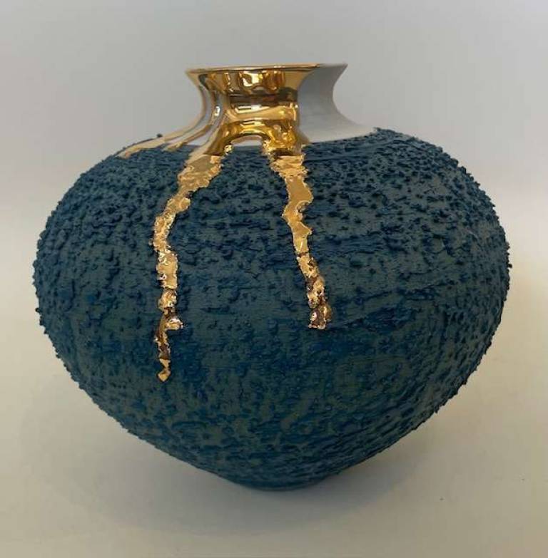 Alex McCarthy - Textured Teal vase with gold lustre