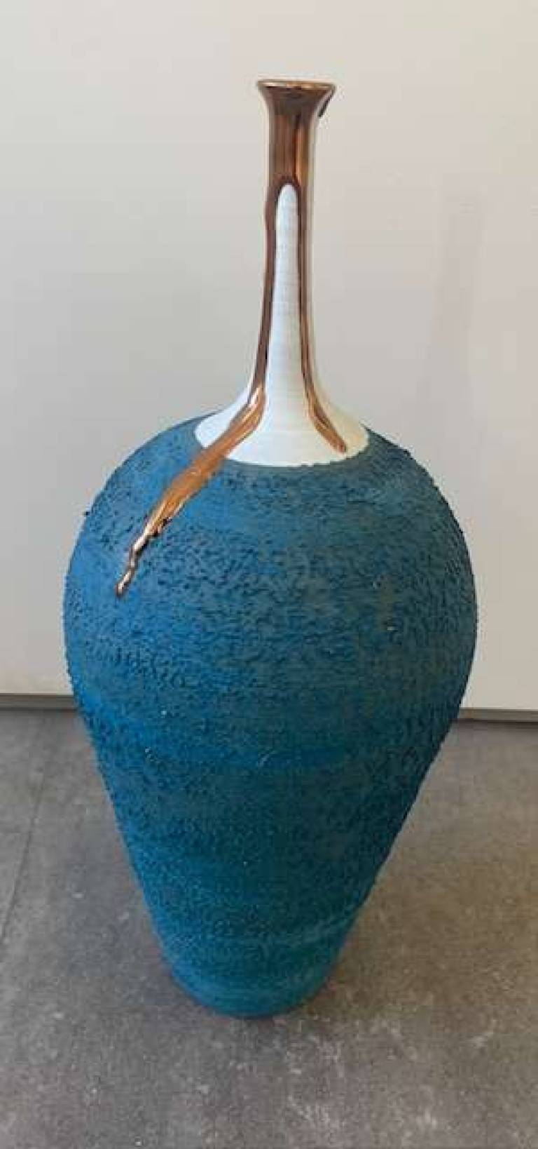 Alex McCarthy - Long Neck Textured Teal Vase with Copper Lustre