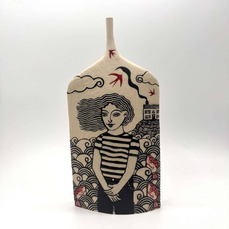 Fisher Girl and Cottage - Russell Martin