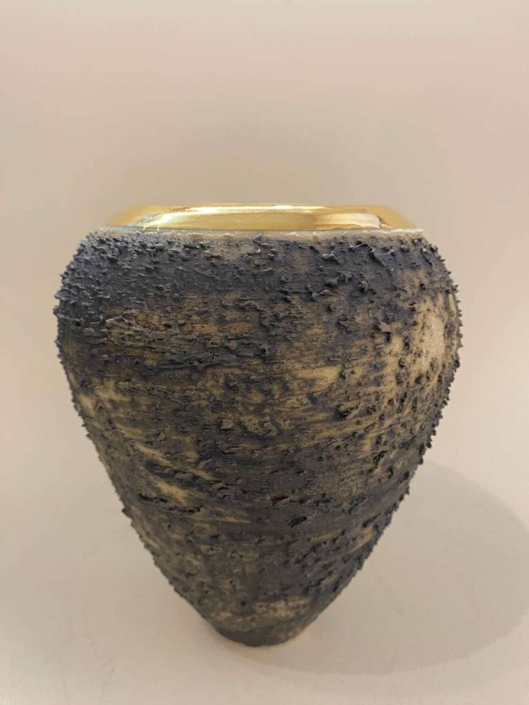 Textured Vase with Gold Lustre Rim - Alex McCarthy