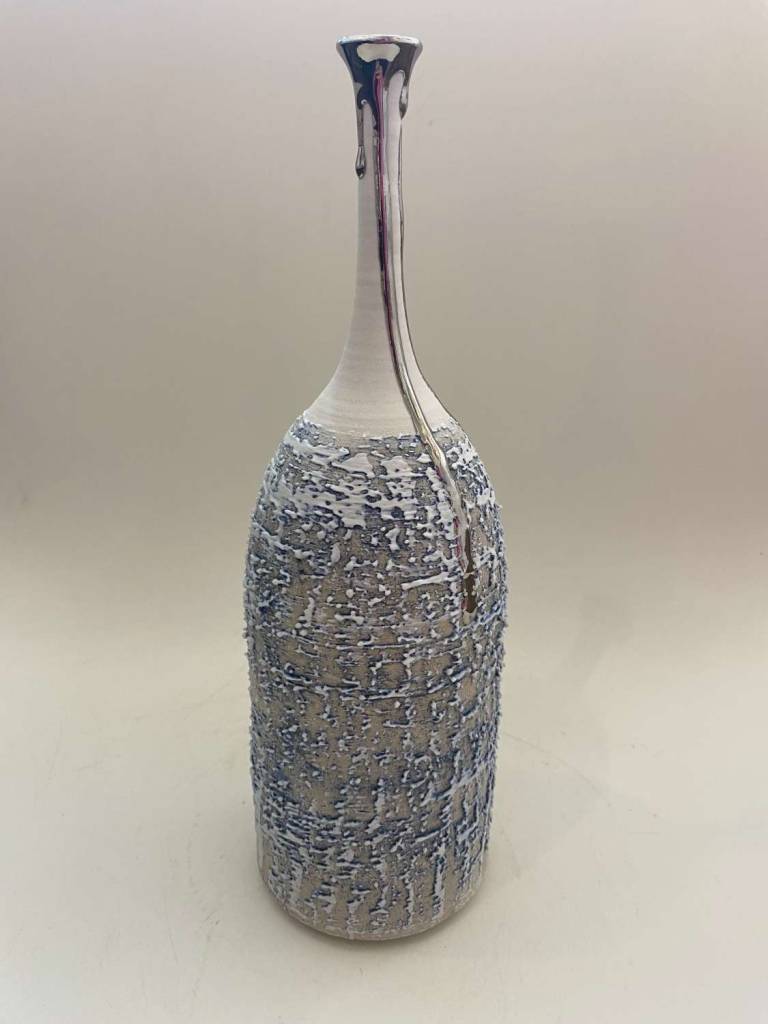 Textured Long Vase with Platinum Lustre - Alex McCarthy