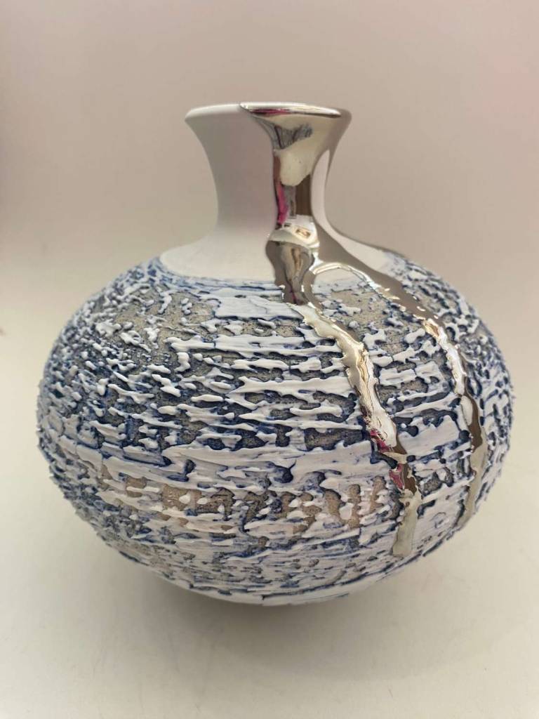 Textured Vase with Platinum Lustre II - Alex McCarthy