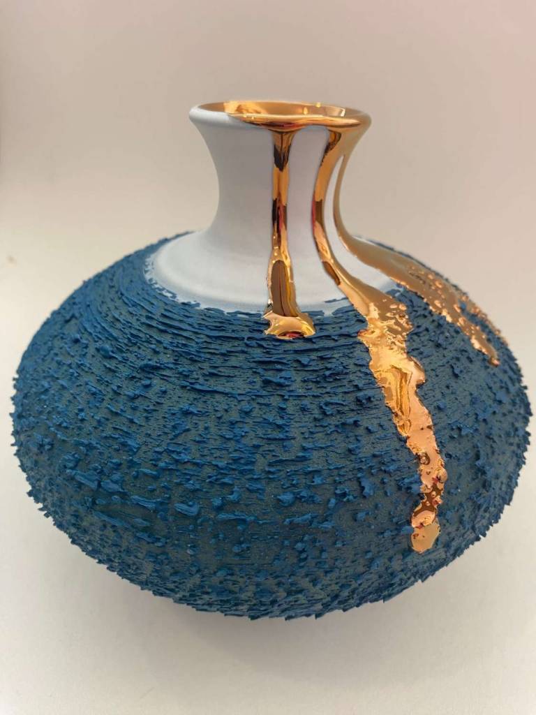 Emerald textured Dish with copper lustre - Alex McCarthy