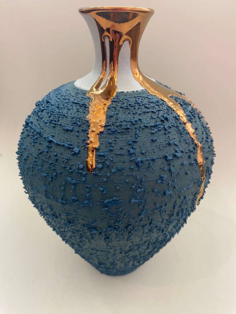 Emerald Textured Vase with Copper Lustre - Alex McCarthy