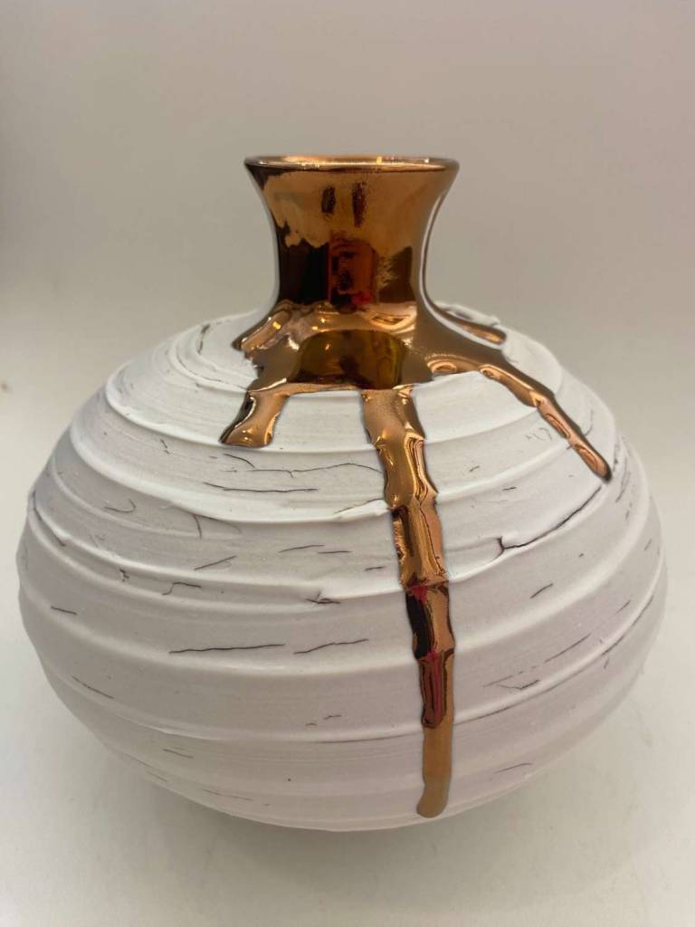 Crackle Textured Vase with Copper Lustre - Alex McCarthy