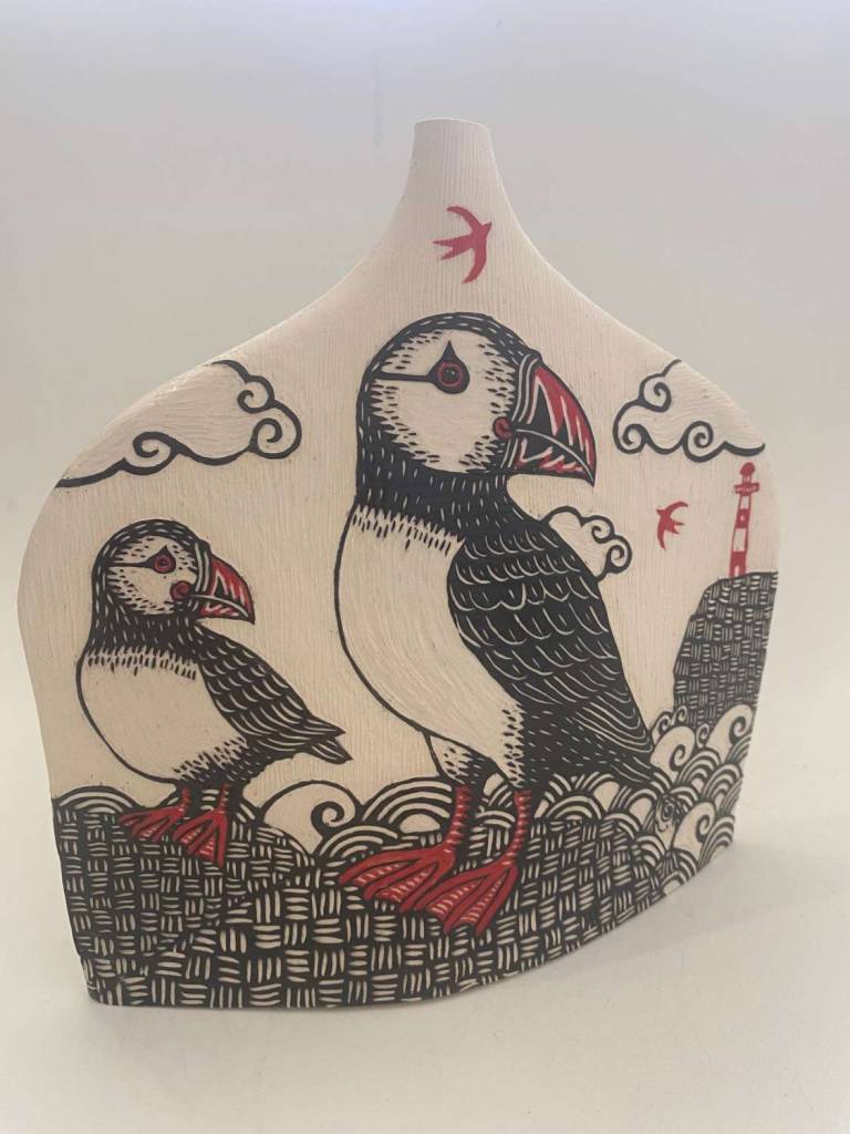 Puffins and Lighthouse - Russell Martin