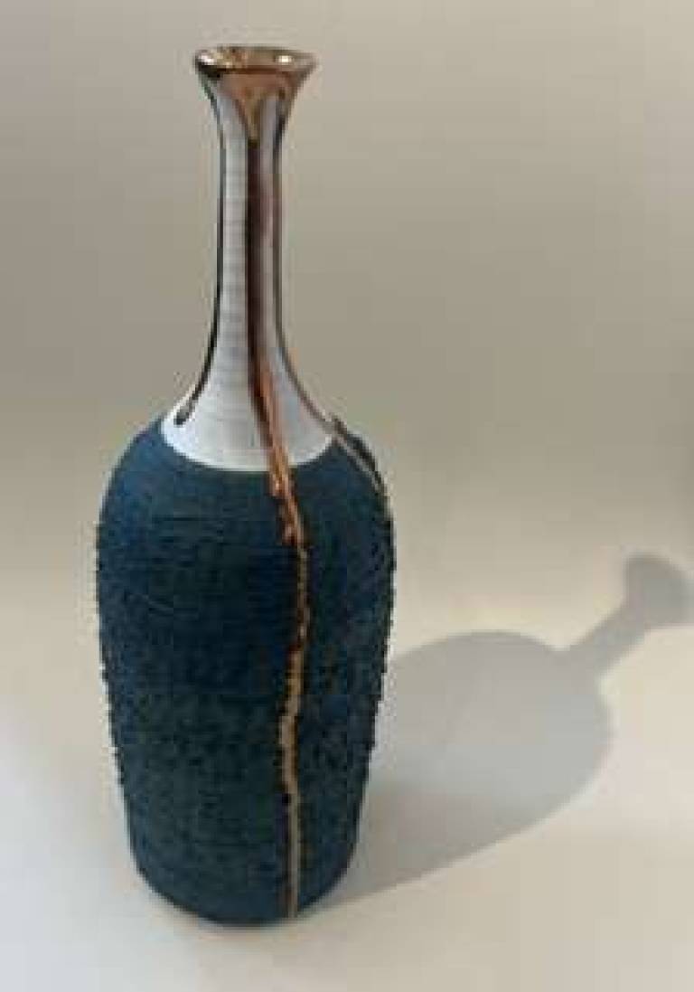 Emerald textured long neck vase with copper lustre - Alex McCarthy