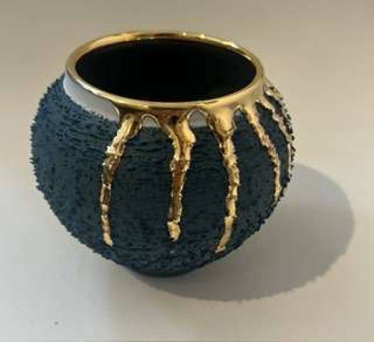 Alex McCarthy - Emerald Textured Moon Jar with gold lustre