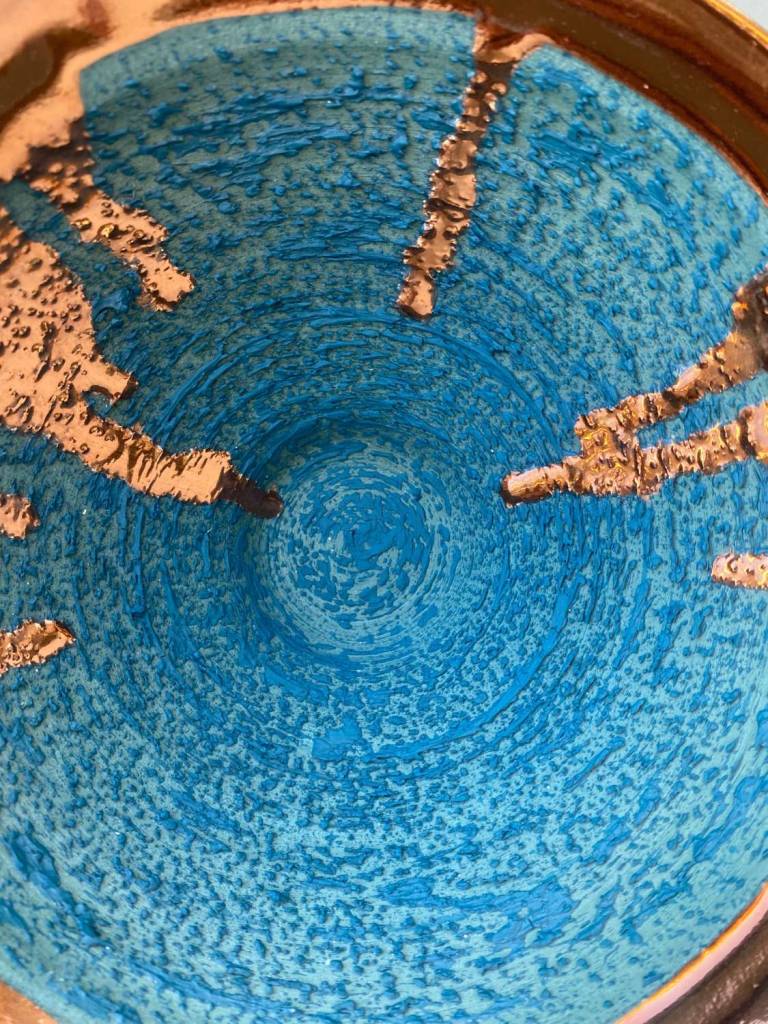 Emerald textured Dish with copper lustre - Alex McCarthy