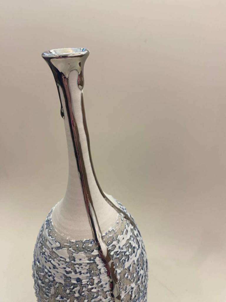 Textured Long Vase with Platinum Lustre - Alex McCarthy