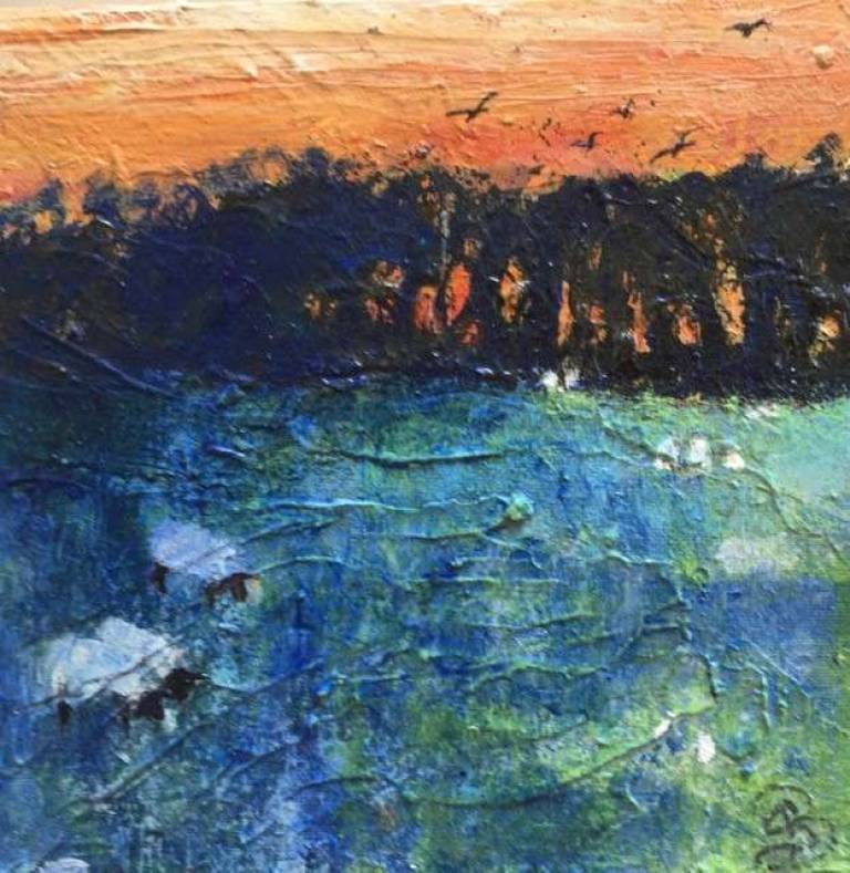 Orange Sundown, Sheep Grazing - Sally Bassett