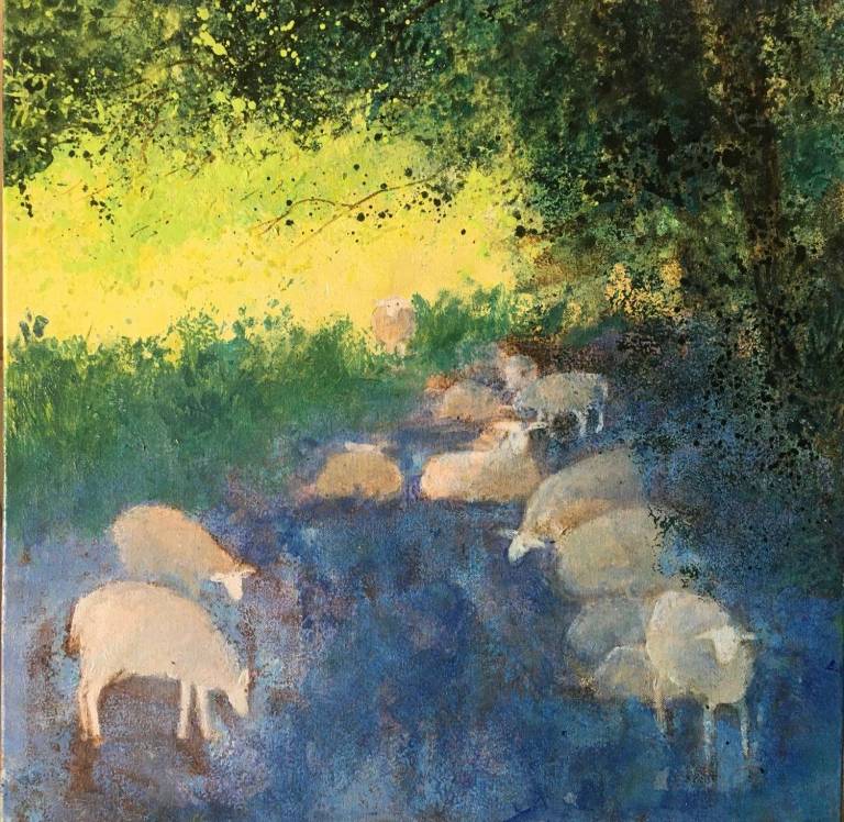 Sheep Under the Shade of Cool Green Leaves - Sally Bassett