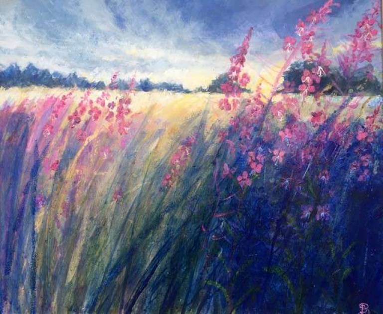 Pink Edged Flowers, Setting Sun Glory. - Sally Bassett