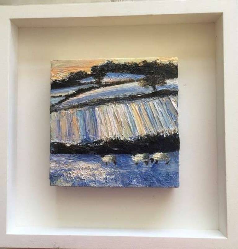 Pink Snow ridges, Blue Shadows, Three Sheep - Sally Bassett