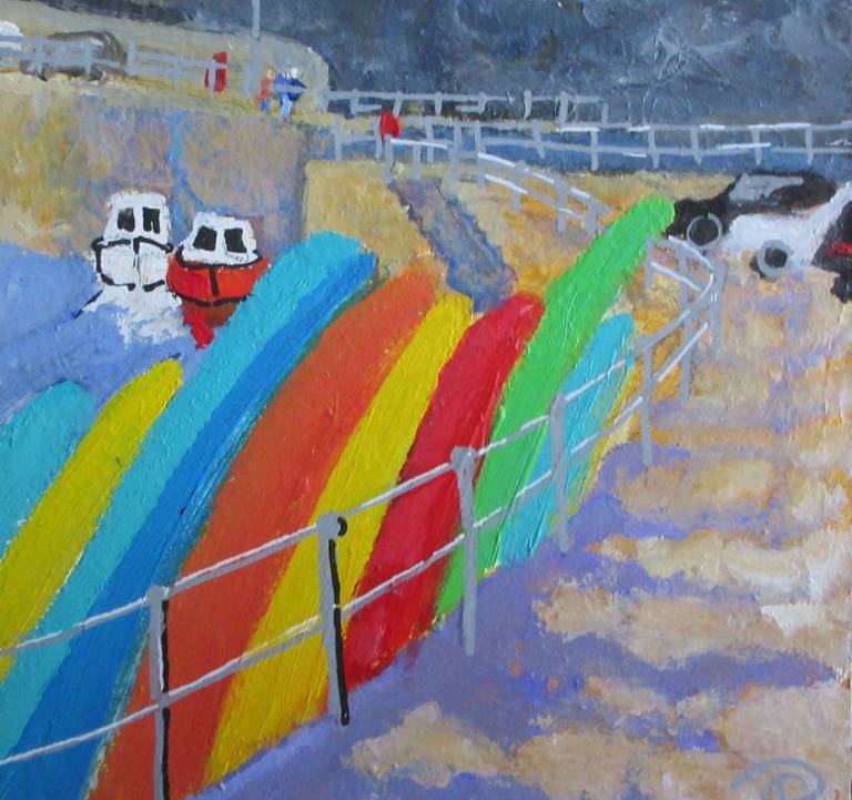 Evening Sun, Bright Kayaks on the Quay - Sally Bassett