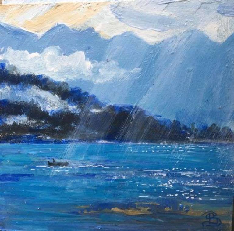 Sun Sparkle  and Boat on the lake - Sally Bassett