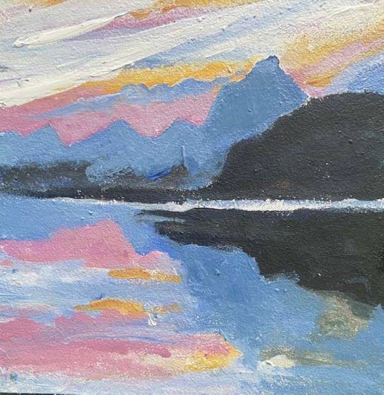 Pink Sky Rewflections, Mountasins Afar. - Sally Bassett