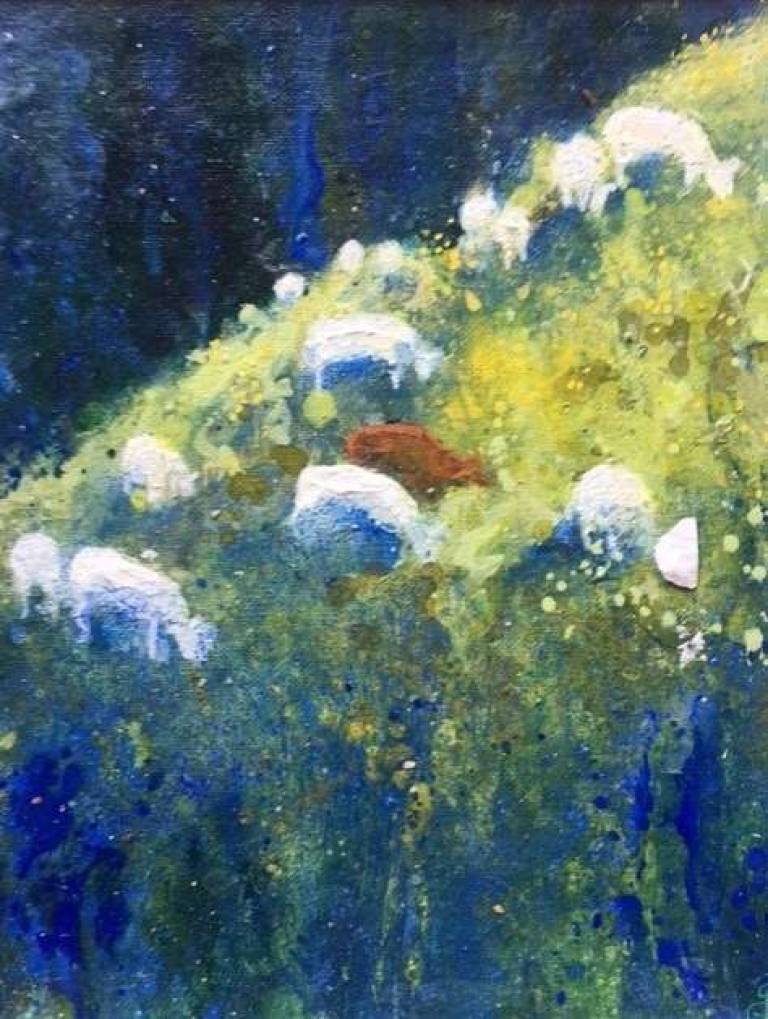 Sheep Grazing Luscious New Grass. - Sally Bassett