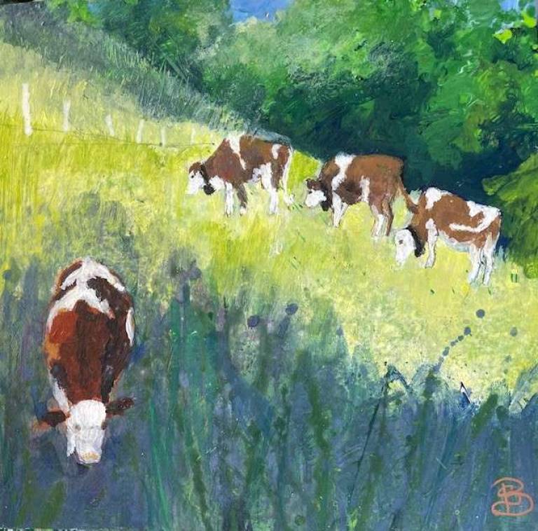 Cows Grazing, Lush Mountain Meadow - Sally Bassett