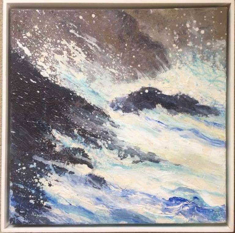 Evening Light and Spray on Dark Rocks - Sally Bassett