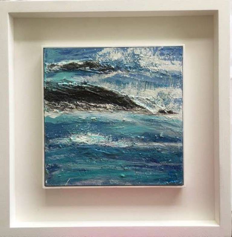 Bright Waves Breaking Over Dark Rocks - Sally Bassett