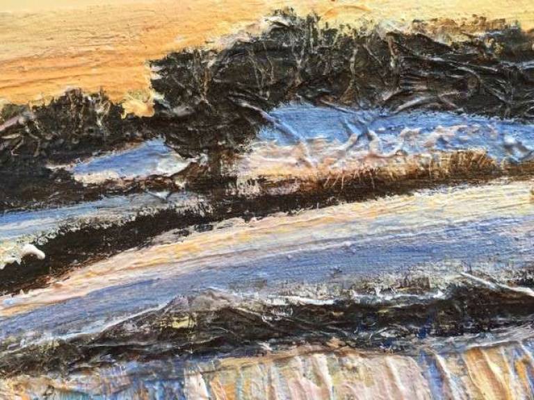Pink Snow ridges, Blue Shadows, Three Sheep - Sally Bassett