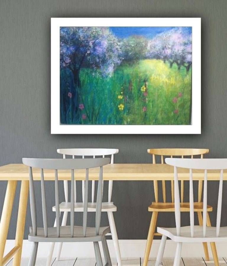 Bright Buttercups , and Pink Blossom in the Orchard - Sally Bassett