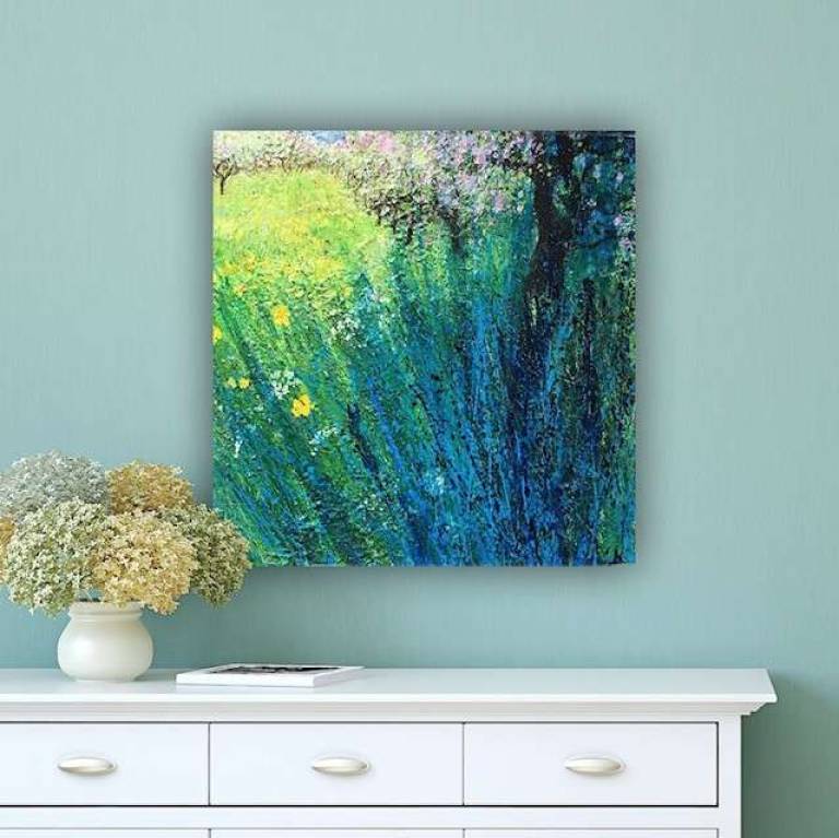 Bright Buttercups and Pink Blossom in the Orchard. - Sally Bassett