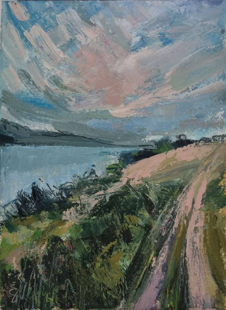 Pink cloud over the Helford, a walk to the Ferryboat - Sophie Velzian