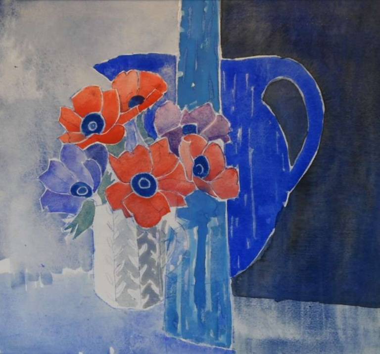 Still Life Anenomes with Blue Jug - Tom Cross