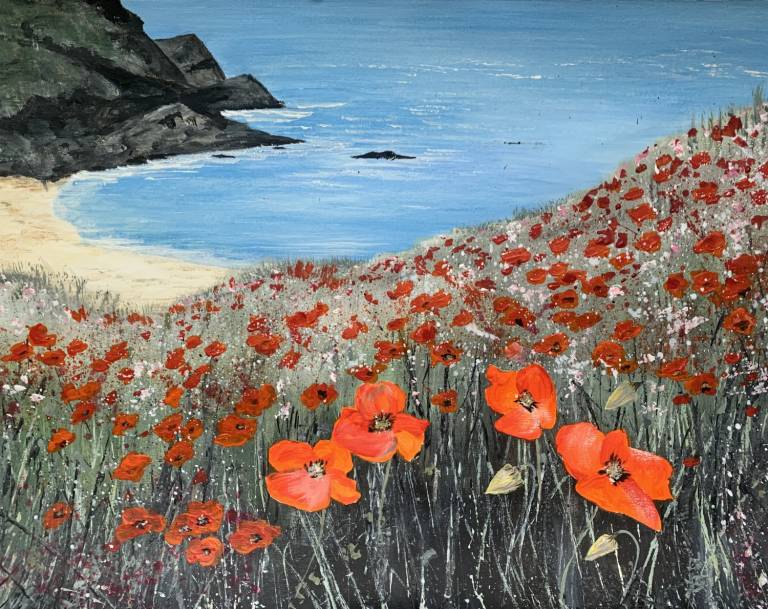 Poppies over Porth Joke Beach (NA) - Janie Cameron