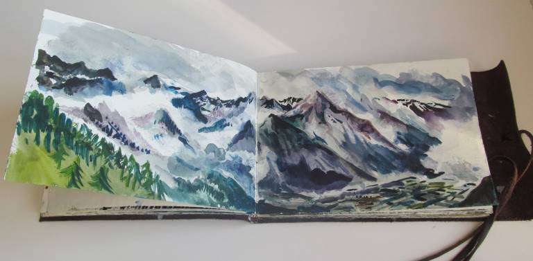 A double page from the Artists Tour Du  MontBlanc Sketchbook - Neil Pittaway