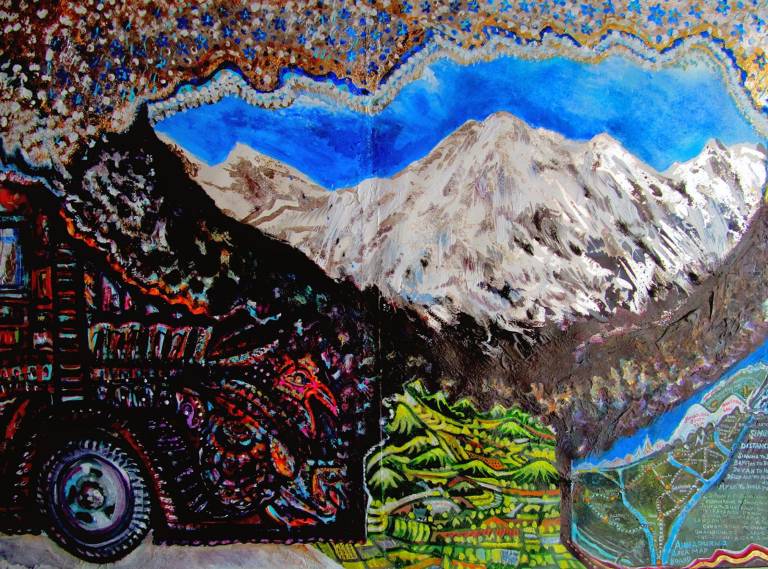 Heart of the Annapurna's, Nepal  Watercolour, Acrylic with gold an - Neil Pittaway