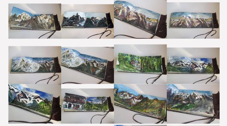 Tour Du Mont Blanc Sketchbook Page Views, France, Switzerland, Italy - Neil Pittaway