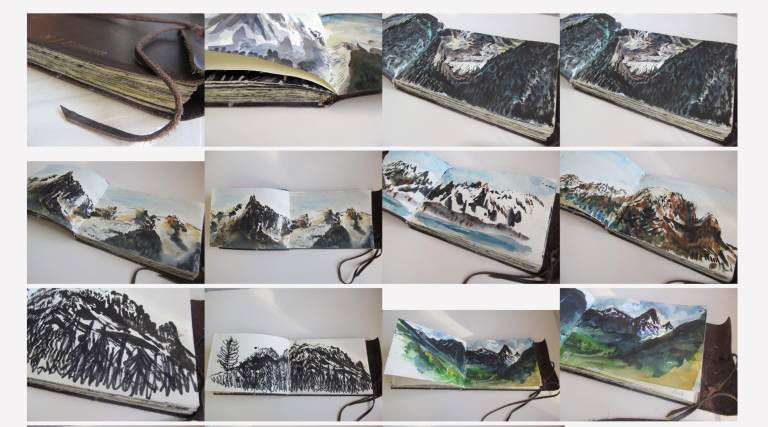 Tour Du Mont Blanc Sketchbook Page Views, France, Switzerland, Italy - Neil Pittaway